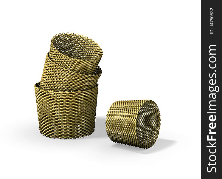 Wood woven baskets on the white background
