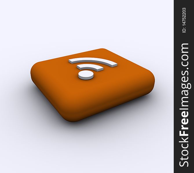 Feed or Rss icon, used in internet transmision and association with open web syndication formats such as RSS and Atom. 3D with reflect. white background