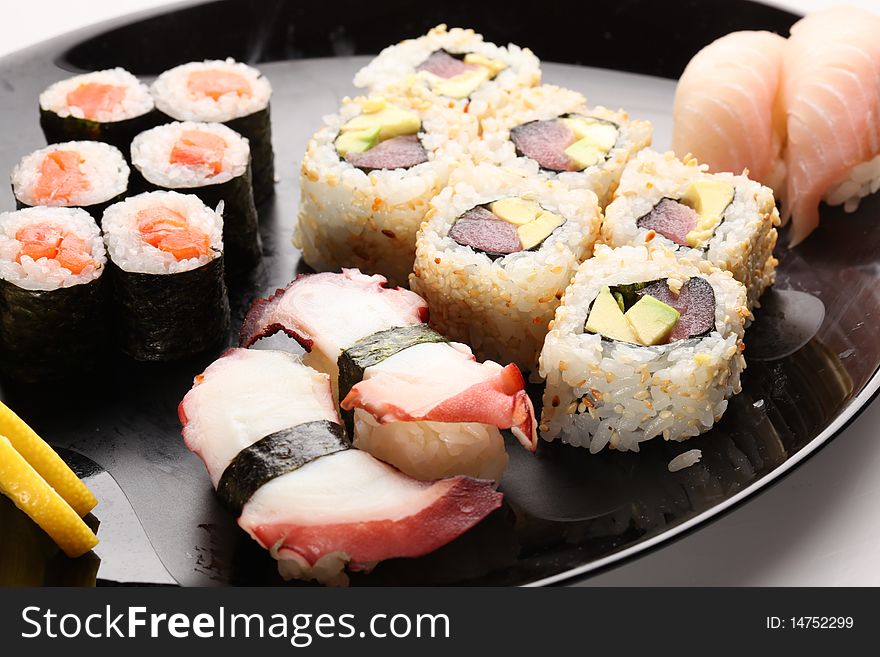 Set of Japanese sushi on a plate