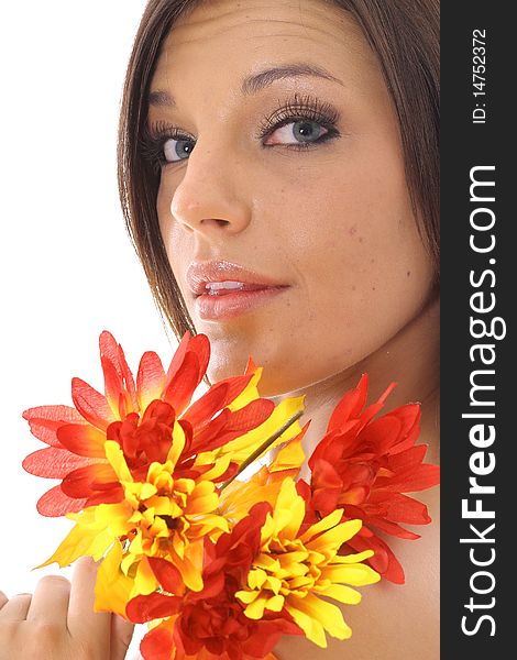 Beautiful Latino Woman Holding Flowers