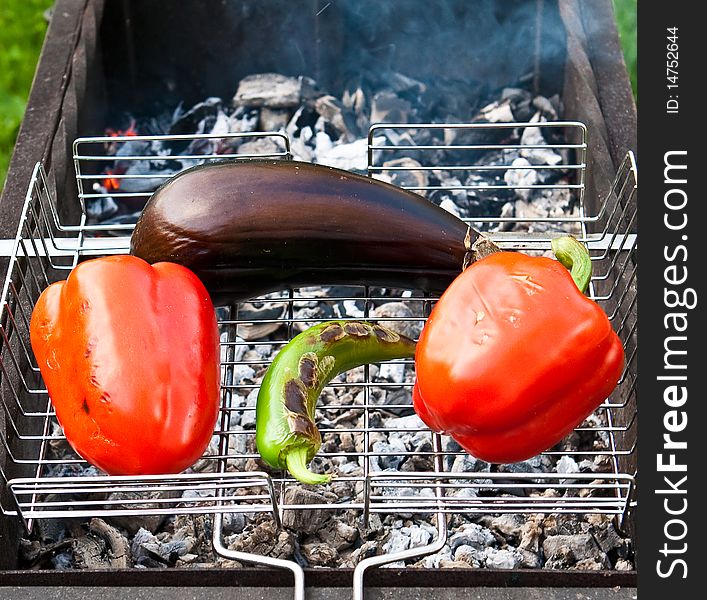 Baked vegetables on a grill