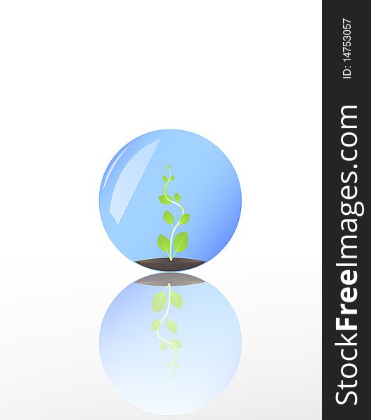 Illustration of sphere with a green plant inside. Ecology friendly style