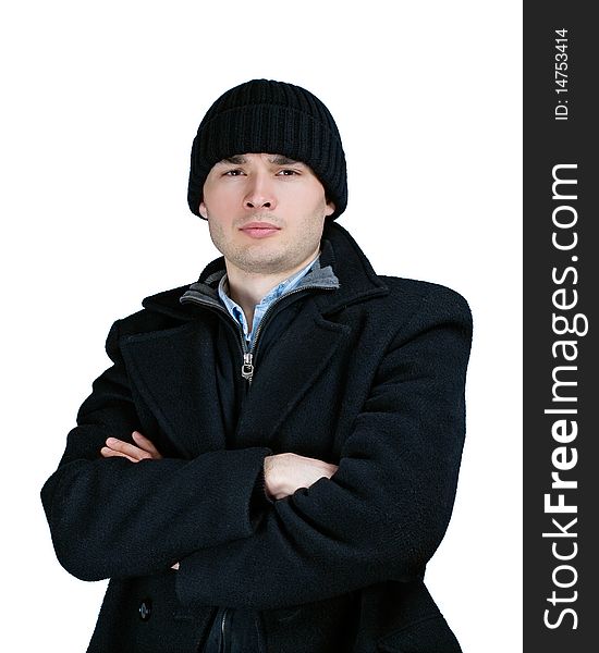 Portrait of gloomy man in black coat. Portrait of gloomy man in black coat