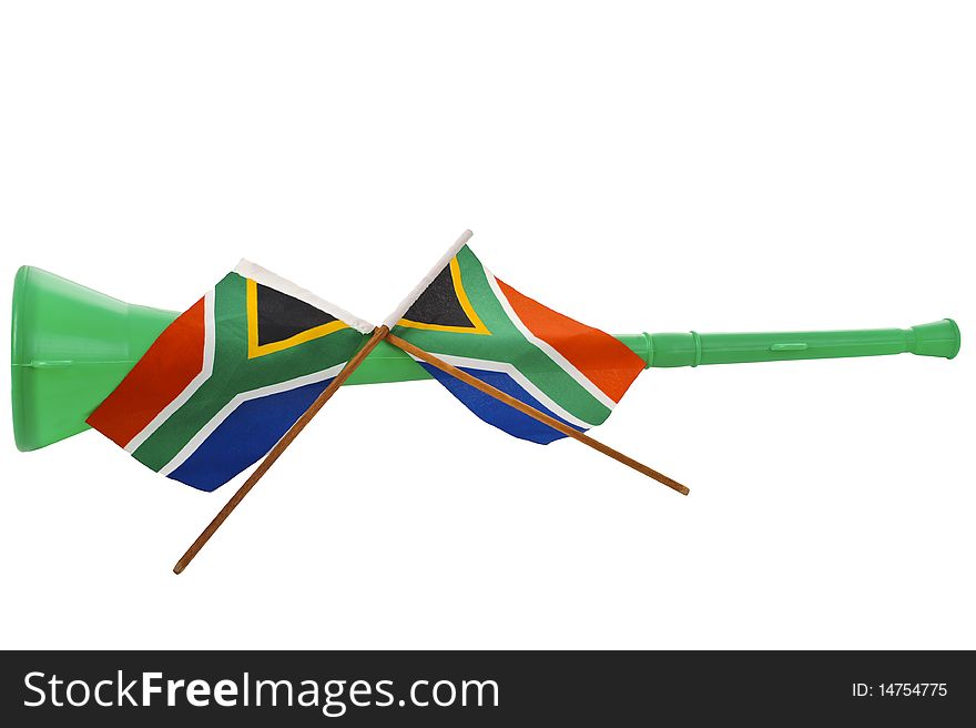 Vuvuzela selection isolated on white, the main noise maker at the South African Football World Cup 2010.