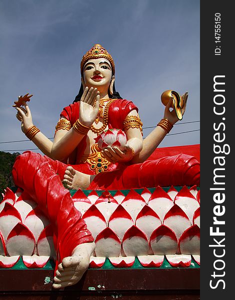 A beautiful idol of the hindu goddess of wealth - Laxmi in a thai temple. A beautiful idol of the hindu goddess of wealth - Laxmi in a thai temple