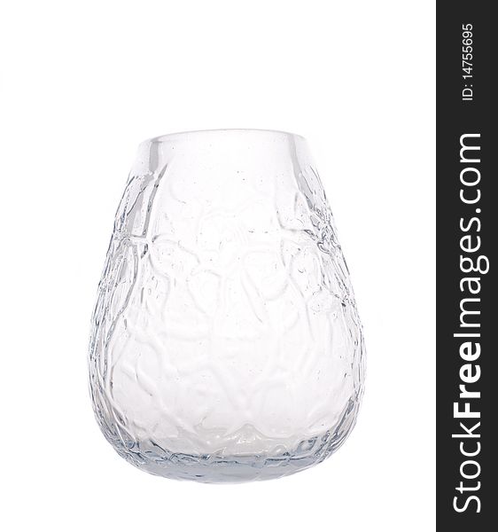 Close up of decorative glass vase isolated on white background
