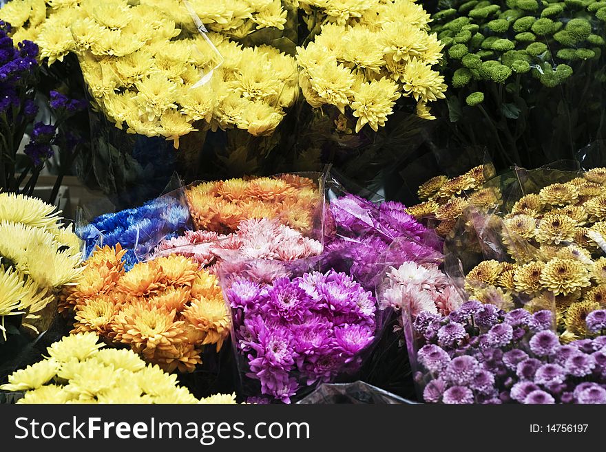 A background of a closeuo of a beautiful and colourful flower stall