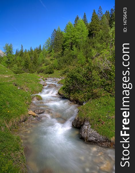 Small alpine mountain river in the heart of austria - tyrol.