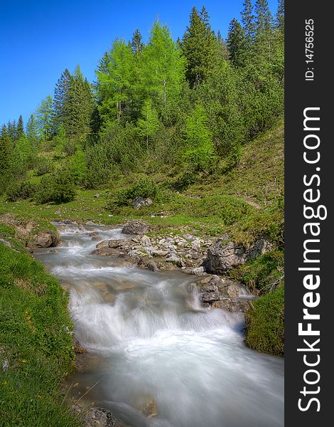 Small alpine mountain river in the heart of austria - tyrol.