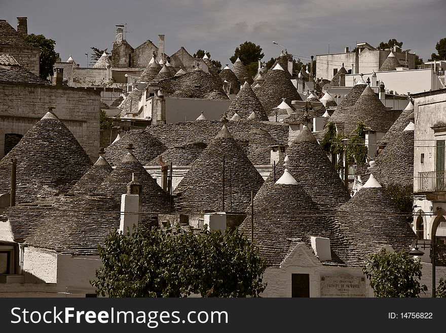 Stone roofs of traditional houses from South Italy (Alberobello, a UNESCO world heritage site)