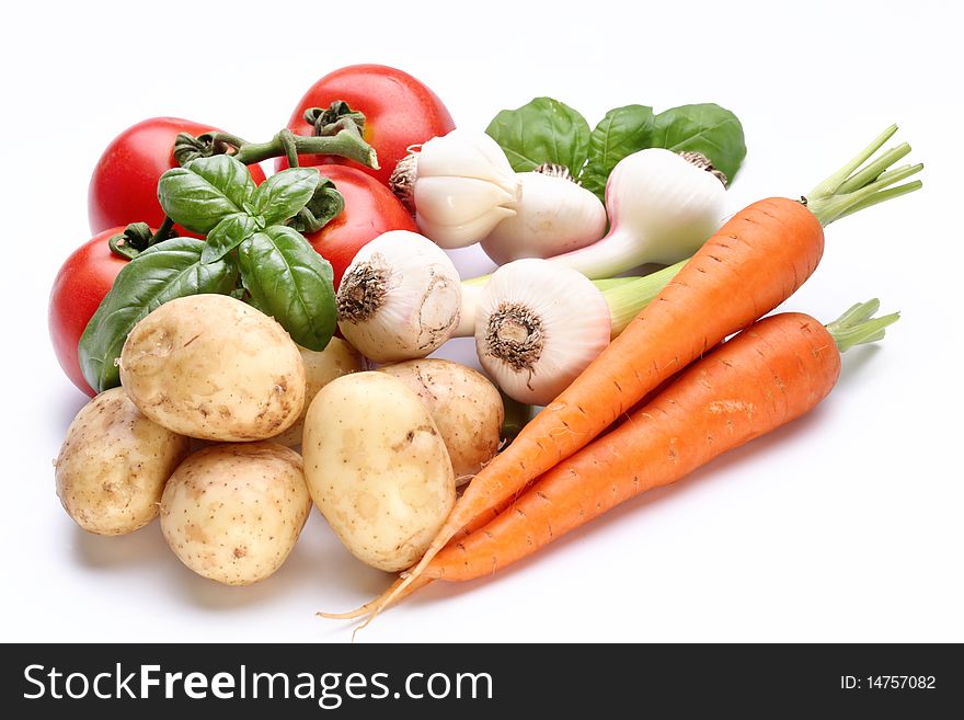 Group of fresh vegetables on white background