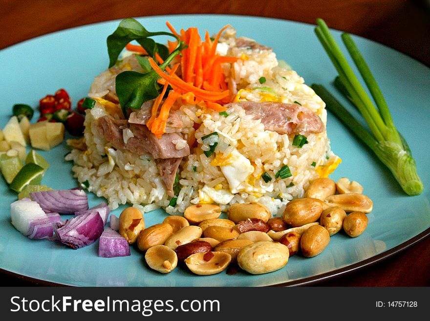 Fried rice with fermented sausage (Khao pad naem) Thai cuisine