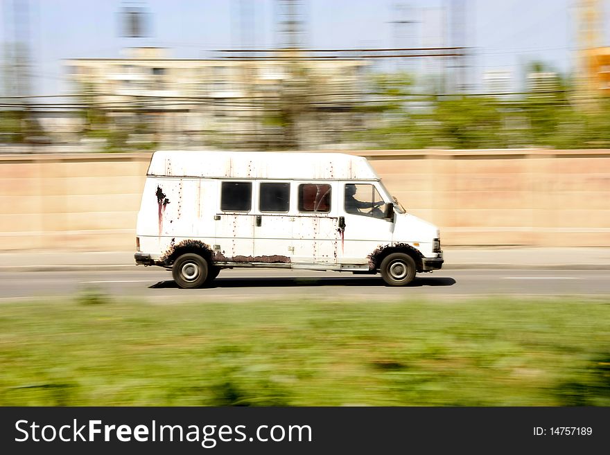 Old White Car Run On The Road