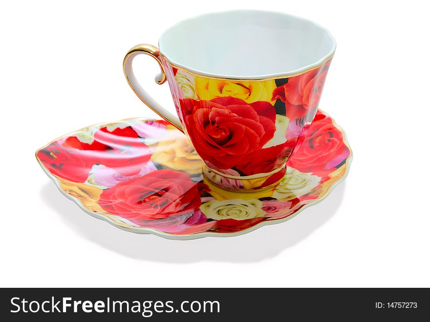 Tea cup on a saucer on a white background