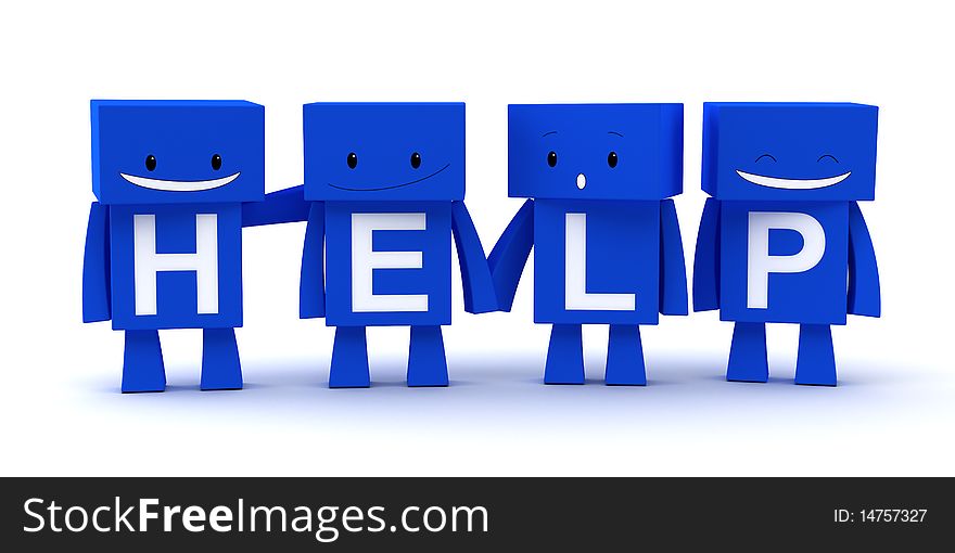 3D characters forming the word help. 3D characters forming the word help