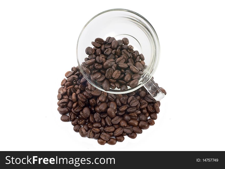 Coffee beans in a cup, white background isolated