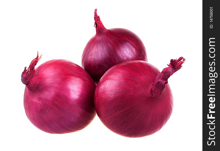 Fresh red onion bulbs isolated on white background