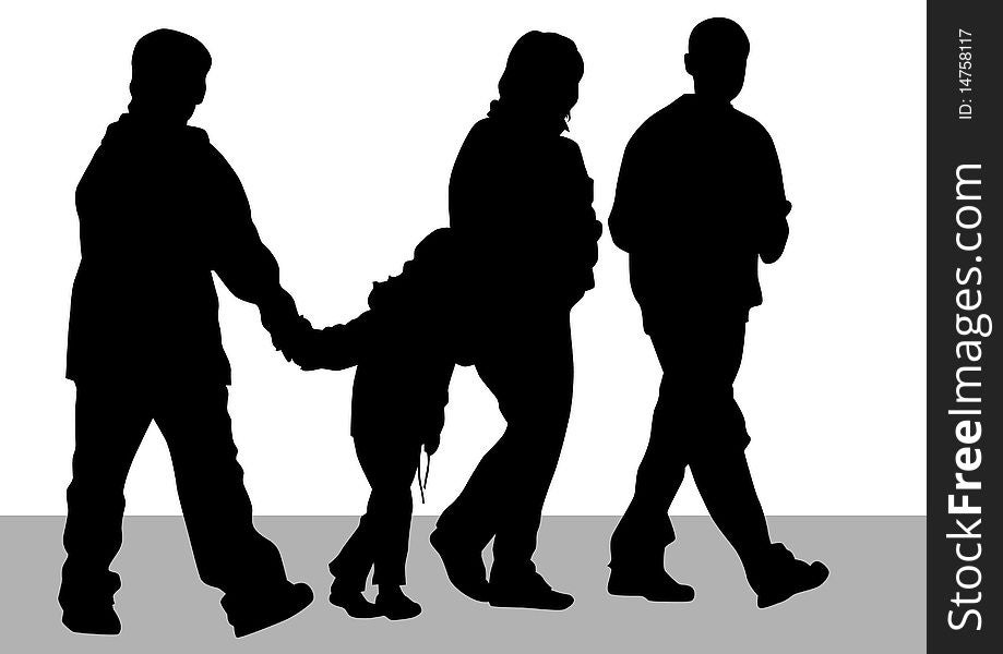 Drawing parents and children. Silhouettes of people. Drawing parents and children. Silhouettes of people
