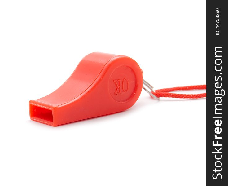 Red whistle with a rope