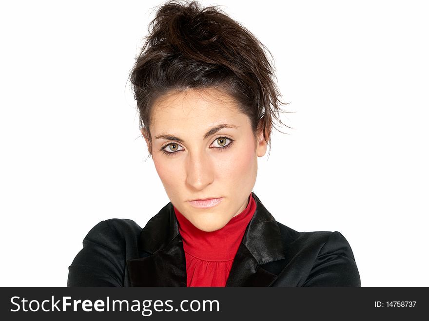 Businesswoman looking serious portrait isolated on white background. Businesswoman looking serious portrait isolated on white background