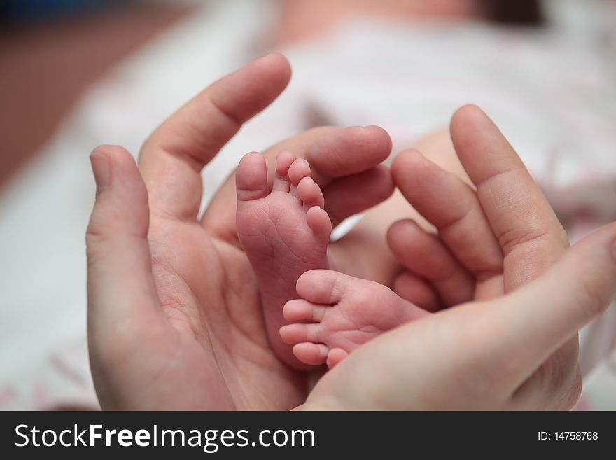 Little baby foot in hands