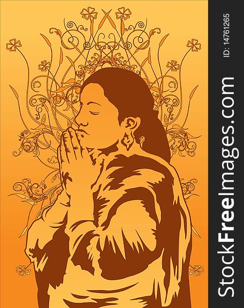 Image of a religious lady who is praying for the god above. Image of a religious lady who is praying for the god above.