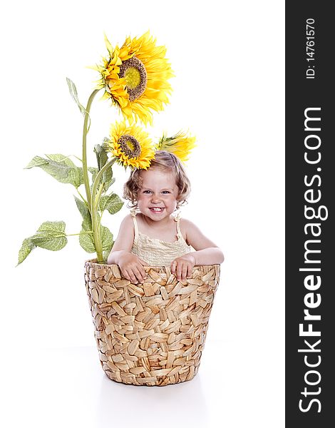 Baby girl in sunflowers