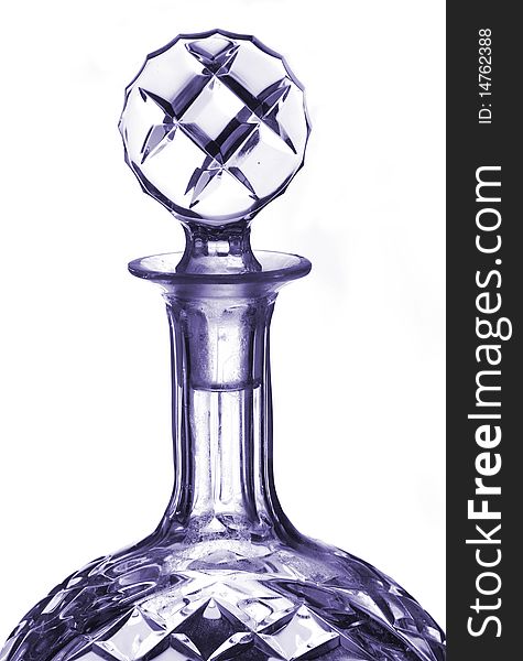 A glass alcohol container / decanter against a white background