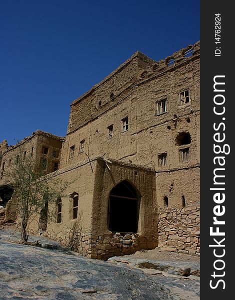 Ruins of old mudflat buildings in the city Biladt Sait in Oman