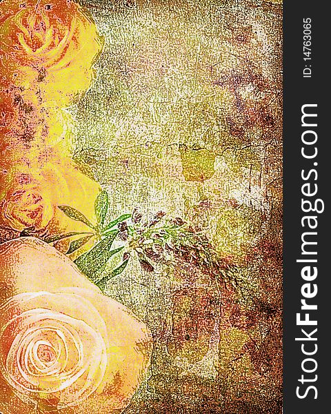 Roses On The Old Grunge Texture