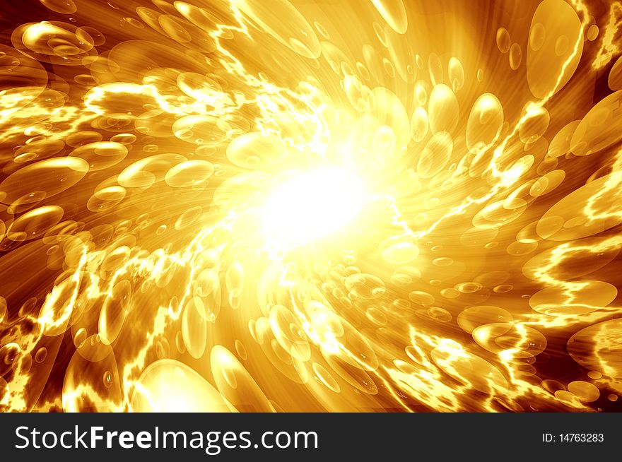 Whirlpool bubbles on a bright gold background, abstract