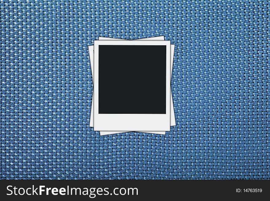 Blank photos on a blue wicker textured background