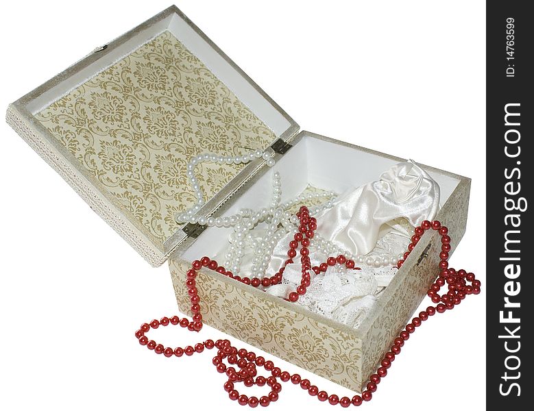 Wedding attributes (jewelry) box decorated with decoupage