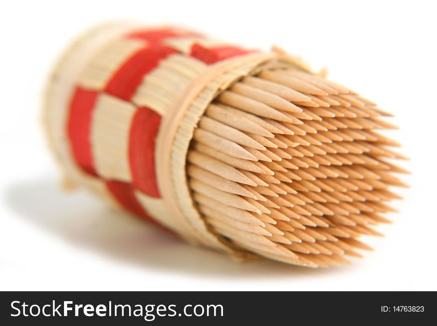 Toothpicks  in support  on white background. Toothpicks  in support  on white background