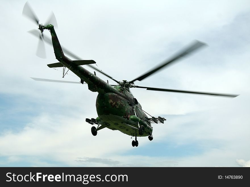 Flying military helicopter MIL-MI silhouette