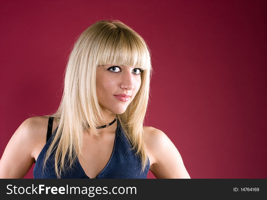 Image Of Friendly Blond Over Red Background