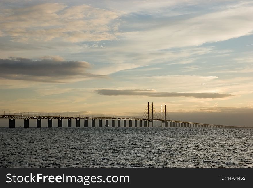 Oresunds Bridge At Sunset