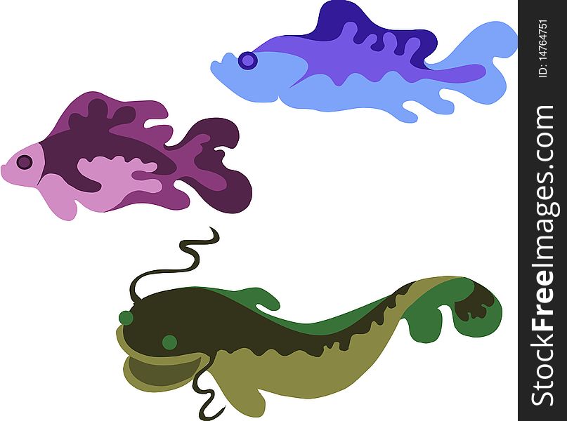 Vector illustration of three colorful fishes. Vector illustration of three colorful fishes