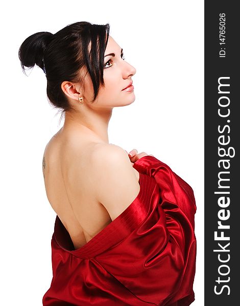 Attractive Young Naked Woman In Red Gown