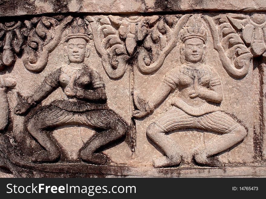 Carved on the laterite, Prang Ku sanctuary of Thailand. Carved on the laterite, Prang Ku sanctuary of Thailand