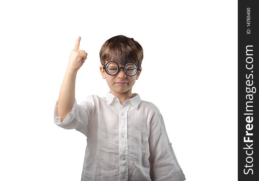 Child with thick glasses and presumptuous expression. Child with thick glasses and presumptuous expression