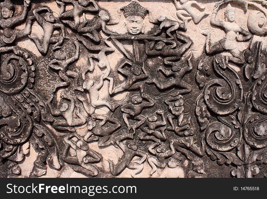 Carved on the laterite, Prang Ku sanctuary of Thailand. Carved on the laterite, Prang Ku sanctuary of Thailand