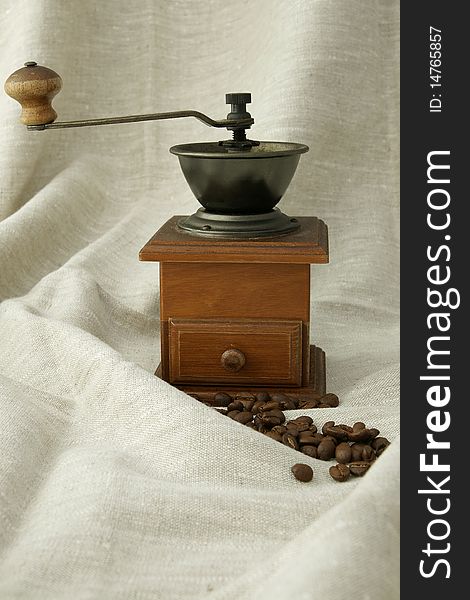 Coffee beans and coffee grinder