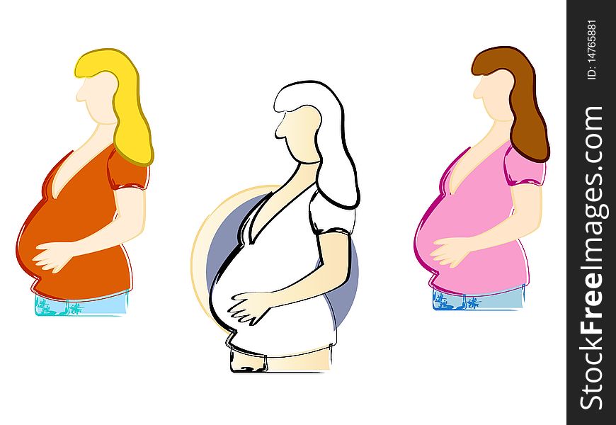 Three varieties of pregnant woman holding her belly. Three varieties of pregnant woman holding her belly.