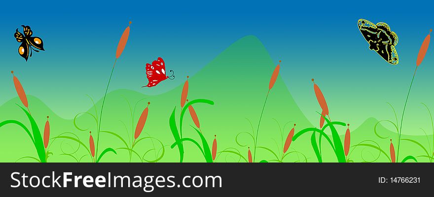 Abstract floral web header with butterfly