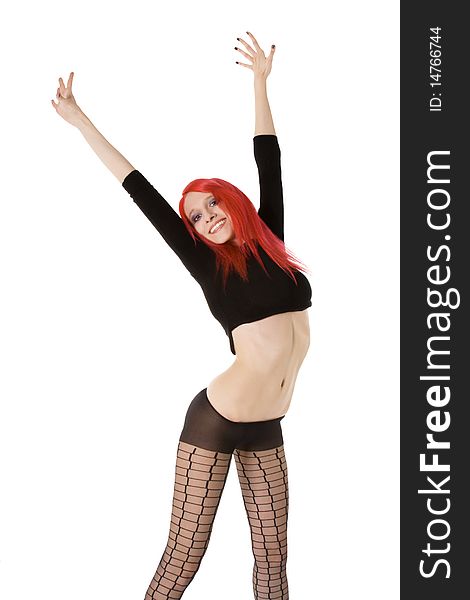 Red hair woman posing in studio