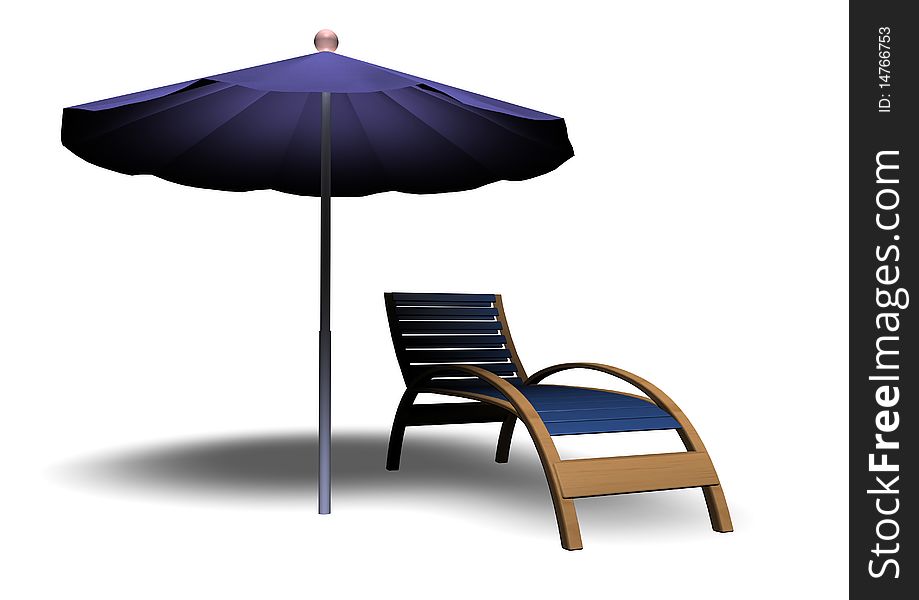 Beach parasol and deckchair with shadow, can be used for web or print