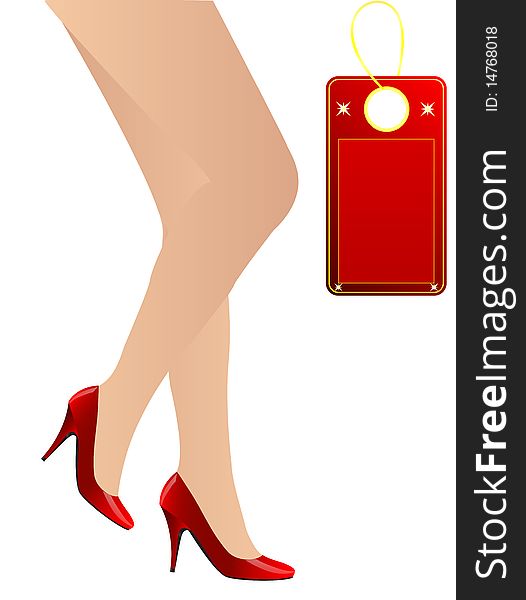 Female legs in elegance red shoes over white background