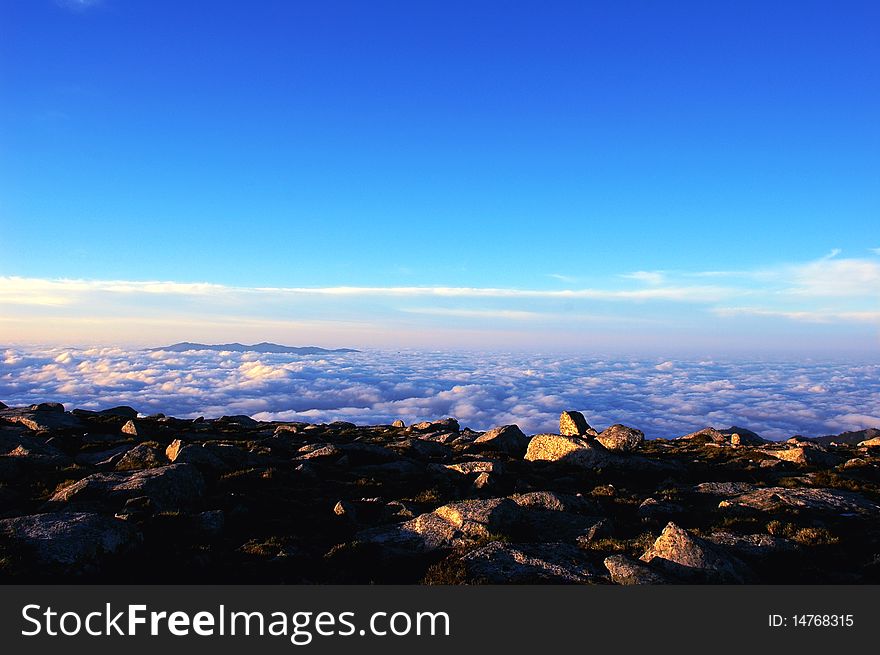 Mountains and the sea of clouds with blue sky in the morning. Mountains and the sea of clouds with blue sky in the morning