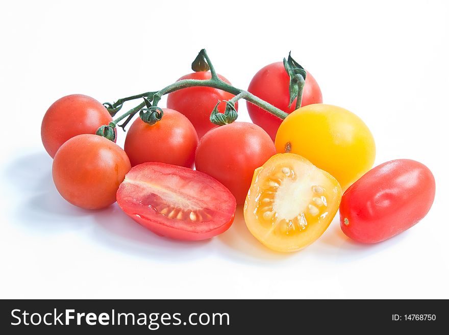 A selection of cherry tomatoes &  red & yellow pomodoro tomatoes. A selection of cherry tomatoes &  red & yellow pomodoro tomatoes